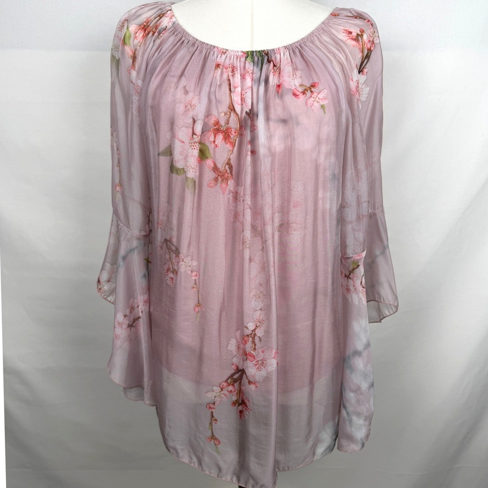 Le Marais Paris Silk Floral Blouse Italy Fairycore Romantic Boho Bell Sleeve L - Picture 3 of 10